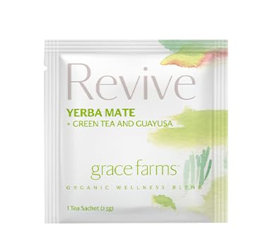 Grace Farms REVIVE Wellness Organic Tea Blend (100 Enveloped Pyramid Sachets w/ String & Tag) | Yerba Mate, Green Tea, & Adaptogens | Natural Energy Coffee Replacement | Fairtrade & Kosher | Gives Back 100% of Profits