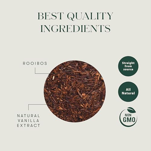 Luxmi Estates Rooibos Vanilla Organic Rooibos Tea (50 Tea Bags) Caffeine Free Tea Bags For Relaxing, Calming, and Stress Relief, With Certified Organic Herbal Tea