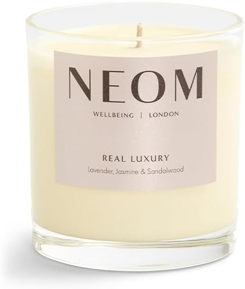 NEOM- Real Luxury Scented Candle,1 Wick | Lavender & Rosewood | Essential Oil Aromatherapy Candle | Scent to De-Stress