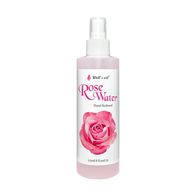 Well's Oil Rose Water Mist Spray (8 fl oz) | Floral Rose Water Hydrosol | Alcohol-Free | for Skin & Hair Use