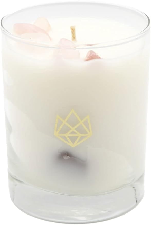 Luxury Glass Jar Candle, 14.5 OZ, Sleep - Rose Quartz Crystal Infused - Scents of Rose, Lavender, and Vanilla - Tranquility, Love, & Comfort - Coconut Wax, Valentine's Day Gift
