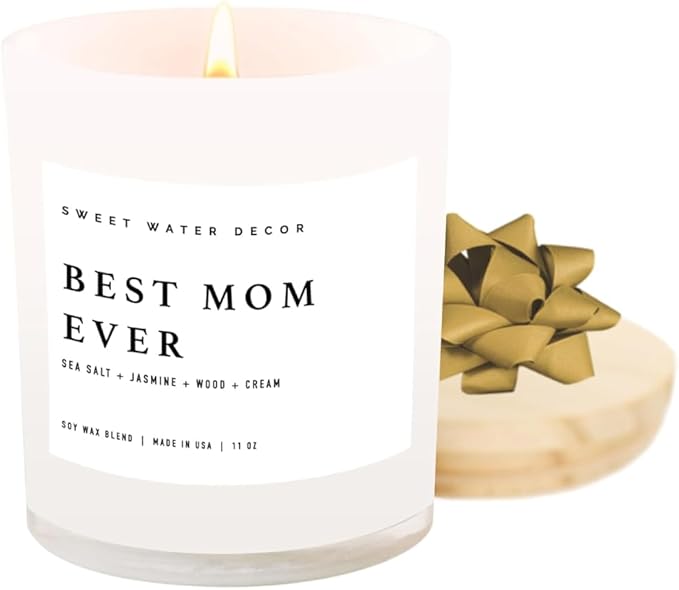 Sweet Water Decor Best Mom Ever Candle - Mother's Day Gifts for Mom, New Mom Gift, Spa Scented Mother Candle - 11oz White Jar, 50+ Hour Burn Time, Made in The USA