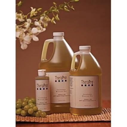Grapeseed Massage Oil by TheraPro - 100% Pure & All Natural Massage Oil - Expeller Pressed Natural Grapeseed Oil - Rich in Vitamins & Minerals - Smooth Glide & Easy Absorption - 128 oz Bottle