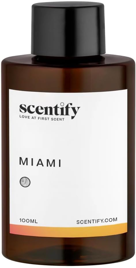 Scentify Miami Aroma Oil Refill Scent for Oil Diffusers - Creamy, Cashmere, Sandalwood, Musk Scents - Luxurious Relaxing Aromatherapy Diffuser Fragrance 100ml, 3.38 oz