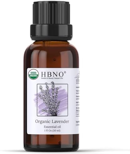 HBNO California Bottled Organic Lavender Essential Oil 1 fl oz (30ml) - USDA Certified Organic Lavender Oil for Skin, Perfect for Cleaning, Aromatherapy, DIY & Diffuser