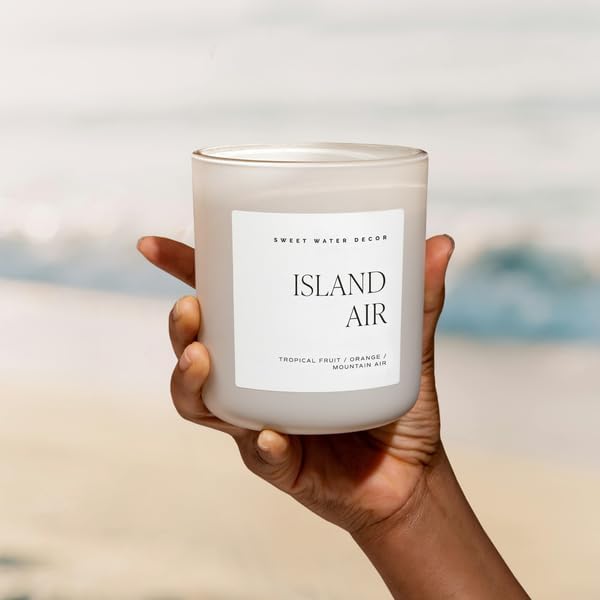 Sweet Water Decor Island Air Soy Candles - Tropical Fruit, Orange, Lemon, Lime, and Mountain Air Scented Candles & Home Decor – Summer Scent - 15oz Tan Matte Jar, 70 Hour Burn Time, Made in The USA