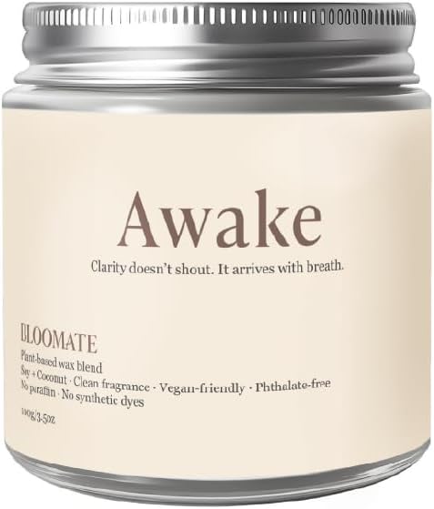 Bloomate Awake Candle – Handcrafted 3.5 oz Soy & Coconut Wax | Eucalyptus, Citrus & Pine | Plant-Based & Clean-Burning