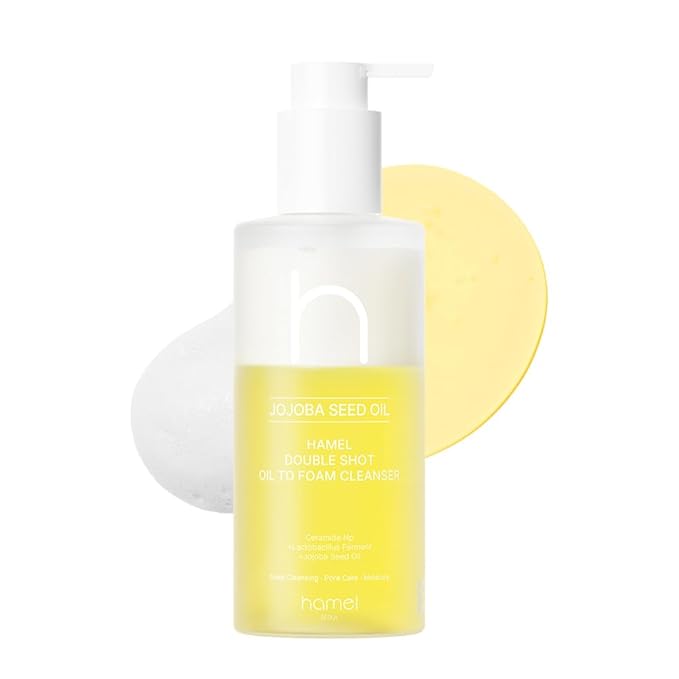 HAMEL Double Shot Oil To Foam Cleanser - Deep Pore Cleansing and Makeup Removal with Jojoba Oils, Lactobacillus and AHA - Skin Irritation Free, Korean Skincare for All Skin Types, 6.76 fl.oz.