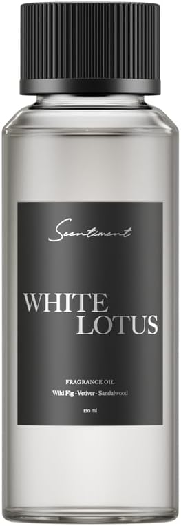 Scentiment Diffuser Oil - White Lotus | Aromatherapy Home Fragrance | Inspired by 5-Star Hotels | Luxurious Scent with Notes of Wild Fig, Vetiver, Almond, Sandalwood (120 mL)