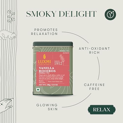 Luxmi Estates - Rooibos Vanilla - Organic Rooibos Tea with Natural Vanilla Extract - Loose Leaf - 100g (50 Cups)| Limited Fall Tea, Calming and Relaxing