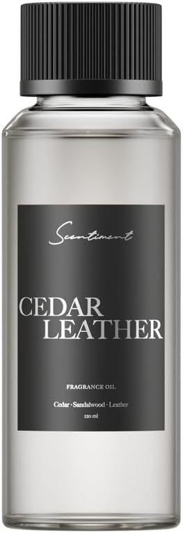 Scentiment Diffuser Oil - Cedar Leather Fall Collection | Aromatherapy Home Fragrance | Luxurious Scent with Lemon, Jasmine Sandalwood, Amber, Lavender, Vanilla, & Musk (120ml)