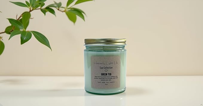 Heavenly Light LLC 100% Non-Toxic 9 oz Scented Soy Wax Candles Green Tea (Spa Collection)