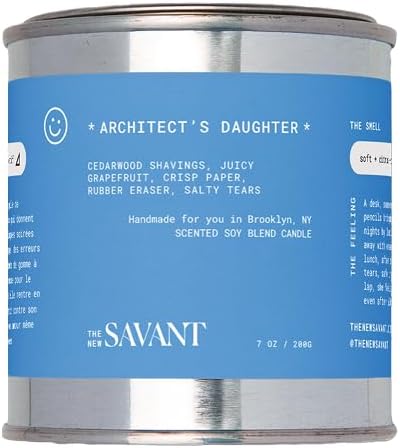 The New Savant Scented Candle - Architect’s Daughter - Aesthetic Candle for Home, Grapefruit, Orange Blossom & Amber - Soy Wax Blend, Vegan & Cruelty-Free, 50-Hour Burn Time - 7oz