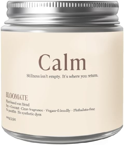 Bloomate Calm Candle – Handcrafted 3.5 oz Soy & Coconut Wax | Blackcurrant, Lavender & Oakmoss | Plant-Based & Clean-Burning