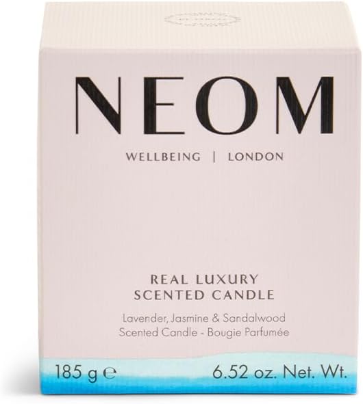 NEOM- Real Luxury Scented Candle,1 Wick | Lavender & Rosewood | Essential Oil Aromatherapy Candle | Scent to De-Stress