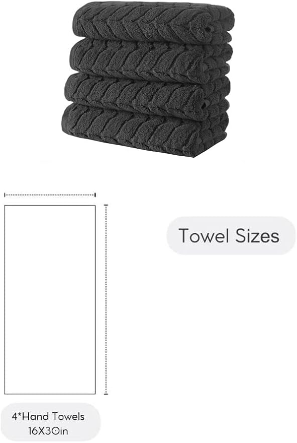 BAGNO MILANO Turkish Bath Towels, Soft Plush Jacquard Luxury Bath Towels, Quick Dry Towel Set (Charcoal, 4 Pcs Hand Towel Set)