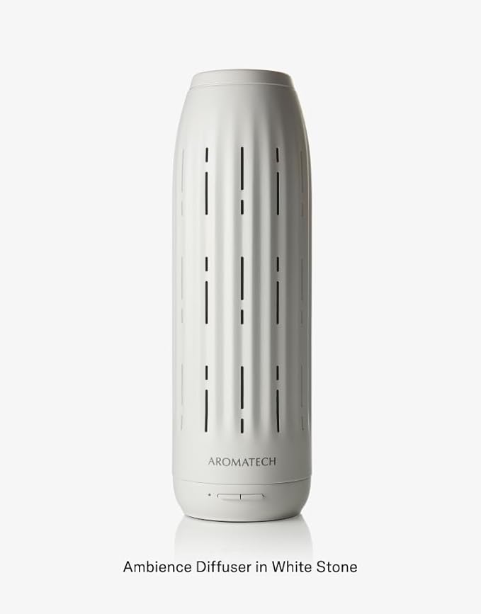 AromaTech Ambience Scent Diffuser for Essential Oil Blends & Fragrances – Waterless Scent Machine w/Bluetooth for Home, Bathroom Boutiques, Hotel, Spa – White Stone