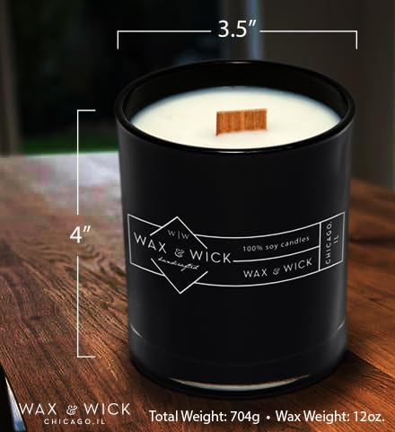 Wax and Wick 12oz Scented Candle for Men, 100% Soy Wax, Double Wood Wick, Black Jar, Oakmoss Scent, Long Lasting, Masculine Scents, Perfect for Home, Mancave, Bachelor Pad, Men's Gift - Made in USA