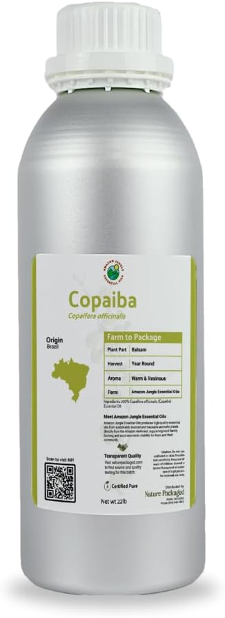 Copaiba Essential Oil - Direct from Amazon Jungle Essential Oils Brazil - Steam Distilled - Aceite de Copaiba for Aromatherapy, Massage, Diffuser, DIY Candle and Soap Making - 2lbs