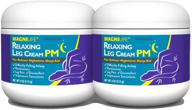 MagniLife Relaxing Leg Cream PM, Restless Legs, Deep Penetrating Topical for Pain, Naturally Soothe Cramping, Discomfort, and Tossing with Lavender and Magnesium (2 Pack-4oz Jars)