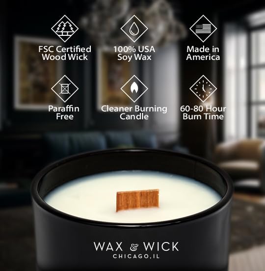 Wax & Wick 12oz Espresso Scented Candle for Men, 100% Soy Wax, Double Wood Wick, Black Jar, Long Lasting, Masculine Scents, Perfect for Home, Mancave, Bachelor Pad, Men's Gift - Made in USA
