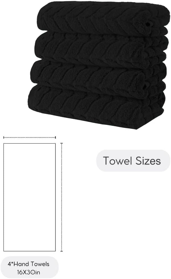 BAGNO MILANO Turkish Bath Towels, Soft Plush Jacquard Luxury Bath Towels, Quick Dry Towel Set (Black, 4 Pcs Hand Towel Set)