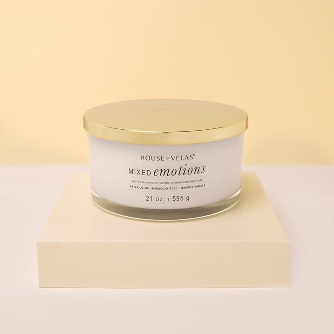Burnable Sensations Candle, 21 oz, 4 Cotton Wicks, Mixed Emotions - Fruity Amber, Large Painted Jar