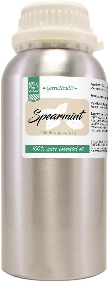GreenHealth Spearmint Essential Oil 16 fl oz – 100% Pure & Uncut, Therapeutic Grade, Natural Aromatherapy Oil in Aluminum Bottle