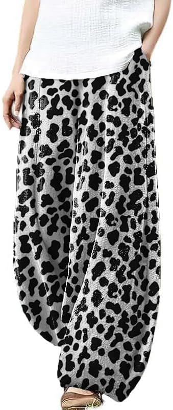 domirica Plus Size Loose Pants for Women Floral Printed Cute Pattern Ethnic Baggy Beach Wide Leg Trouser