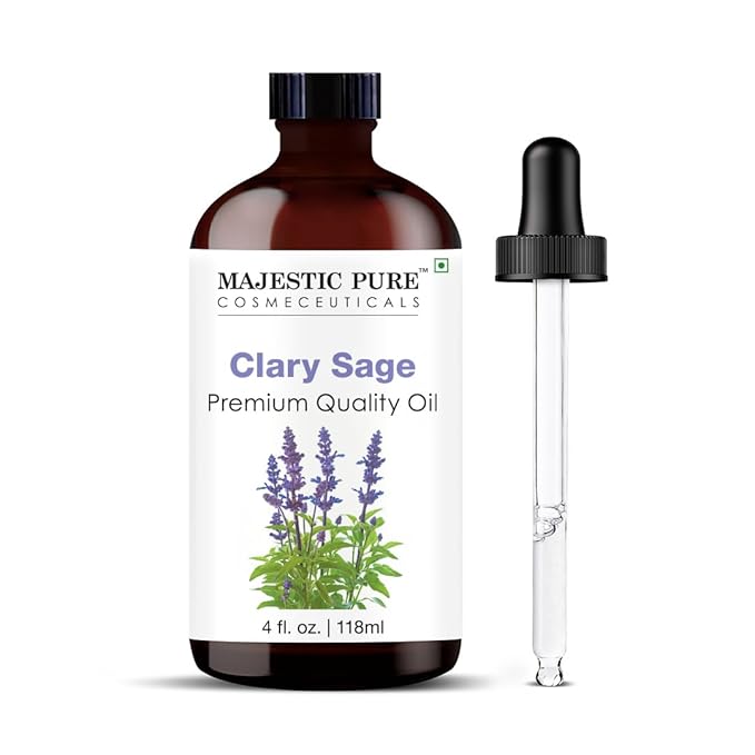Majestic Pure Essential Oil with Glass Dropper - 100% Pure and Natural - Essential Oils for Diffuser, Aromatherapy, Soap and Candle Making, Clary Sage Essential Oil, Clary Sage Oil, 4 Fl Oz