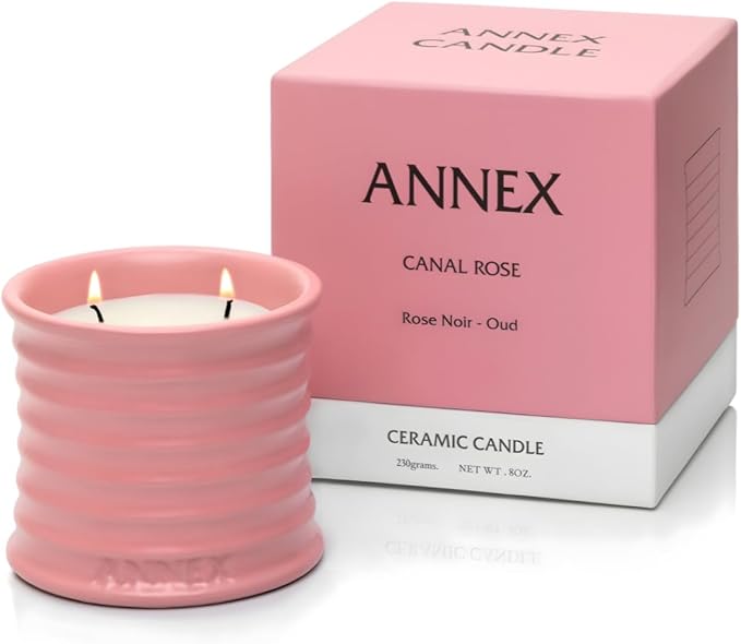 Annex Rose & Oud Luxury Scented Candle - Handmade Ceramic Jar - 50hr Clean Burn, Non-Toxic Soy Wax - Aesthetic Home Decor Winter Gift for Women & Men - Luxury Floral Notes