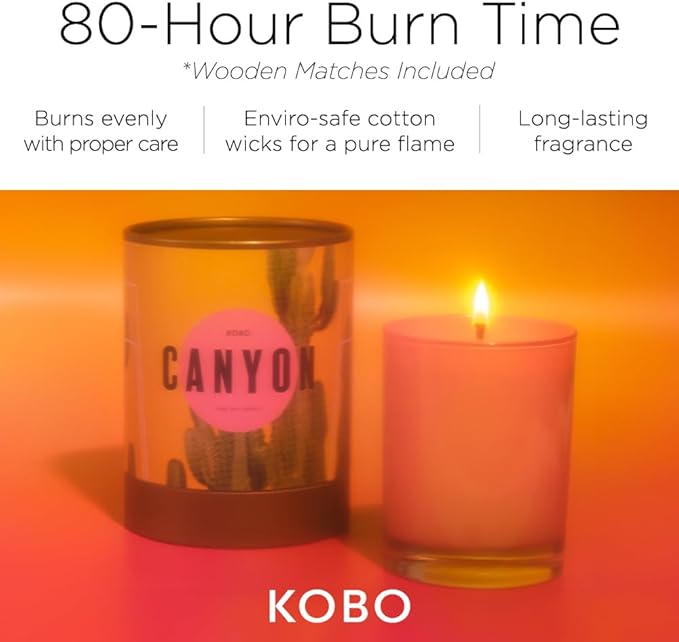 KOBO Canyon Scented Candle for Home (11 oz) – 100% Pure Soy Candle – 80-Hour Long-Lasting, Clean Burn Time – All Natural, Vegan, Non-GMO