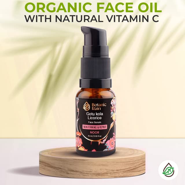 Ayurveda Face Oil with Gotukola, Licorice & Organic Vitamin C – Anti-Aging, Hydrating Face Serum for Crepey & Mature Skin – Natural, Vegan & Ayurvedic – 0.51 fl oz