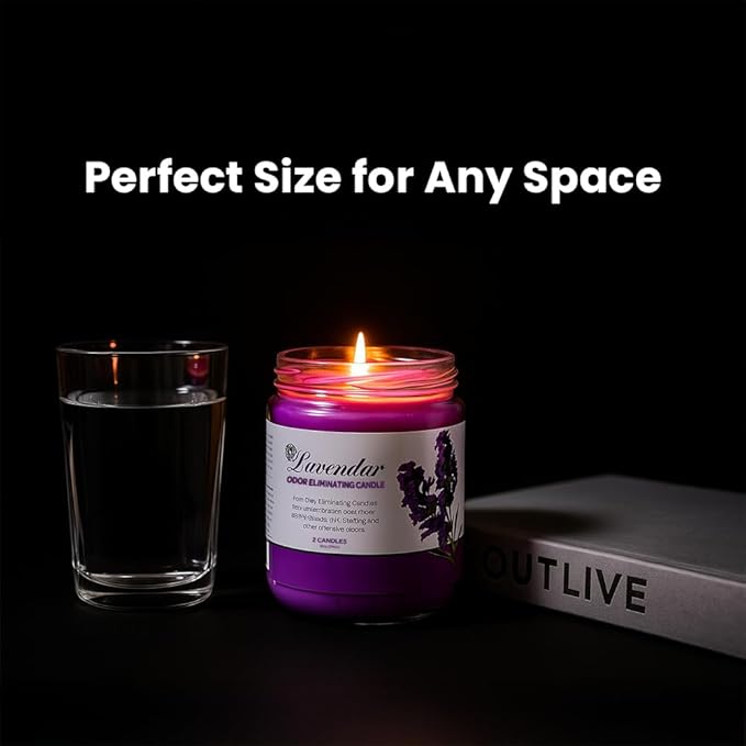 Candle Set Odor Eliminating – 2 Pack - 12oz – Long-Lasting Soy Wax Candles – Neutralizes Pet, Kitchen & Smoke Odors – Clean Burn, Eco-Friendly, Aromatherapy Candle (Lavender)