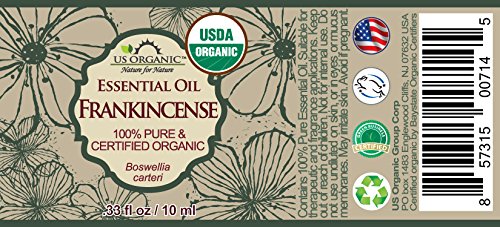 US Organic 100% Pure Frankincense (Boswellia Carteri) Essential Oil - Sourced from The Horn of Africa, USDA Certified Organic, Use Topically or in Diffuser, Perfect for Yoga or Meditation (10 ml)