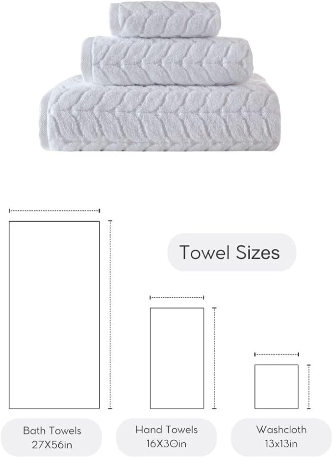 BAGNO MILANO Turkish Bath Towels, Soft Plush Jacquard Luxury Bath Towels, Quick Dry Towel Set (White, 3 pcs Towel Set)