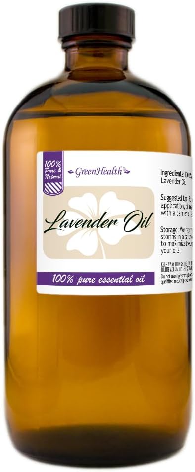 GreenHealth Lavender Essential Oil – 16 fl oz (473 ml) Amber Glass Bottle – 100% Pure & Uncut – Bulk Lavender Oil for Diffuser, Aromatherapy, Soap Making, Candles & DIY