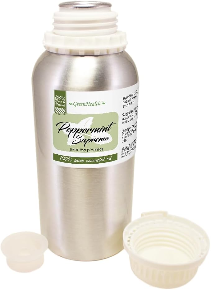 Peppermint Essential Oil (Mentha piperita) – 16 fl oz – 100% Pure & Uncut – Aluminum Bottle – GreenHealth