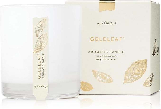 Thymes Aromatic Jar Candle - Goldleaf Scented Candle for a Floral Home Fragrance - Matte White Candles (7.5 oz)