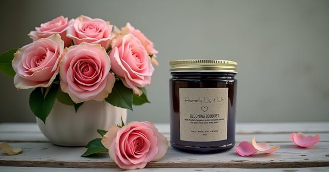 Heavenly Light LLC 100% Non-Toxic 9 oz Scented Soy Wax Candles Blooming Bouquet