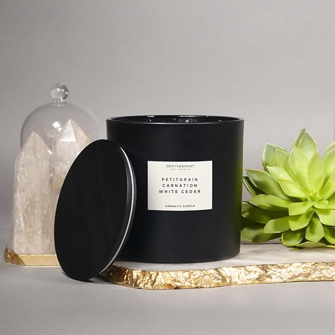 Environment Inspired by Designer Perfume LHomme Candle, 55oz Luxury Coconut Apricot Wax Candles for (Petitgrain | Carnation | White Cedar) Home Fragrance Products, 4 Wick Candle, Vegan & Cruelty-Free