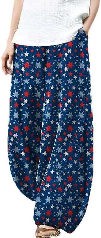 domirica Plus Size Loose Pants for Women Floral Printed Cute Pattern Ethnic Baggy Beach Wide Leg Trouser