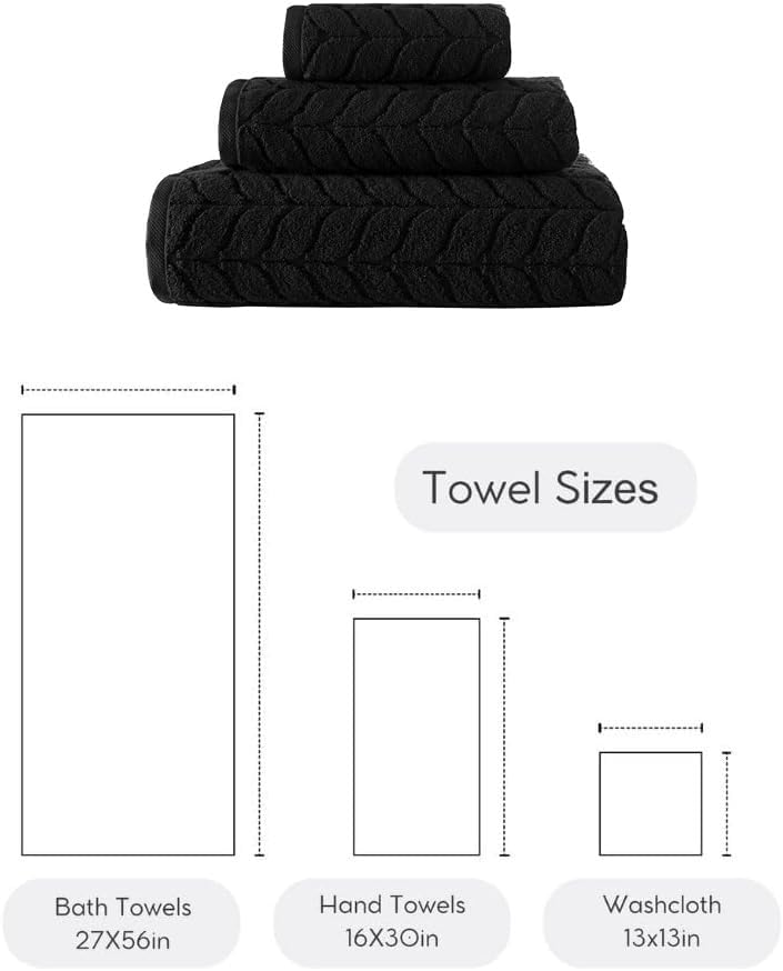 BAGNO MILANO Turkish Bath Towels, Soft Plush Jacquard Luxury Bath Towels, Quick Dry Towel Set (Black, 3 pcs Towel Set)