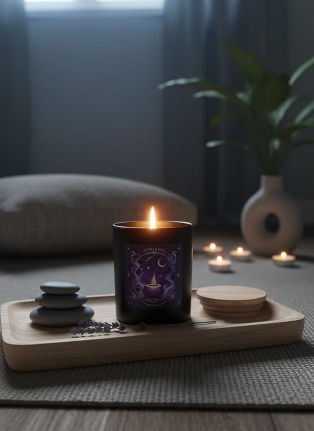 Wick & Whisper - Astranova Ritual Candle - Blackcurrant & Oud Aromatherpay Soy Candle for Evening Calm, Alignment, Shadow Work | 10 oz Matte Black Jar