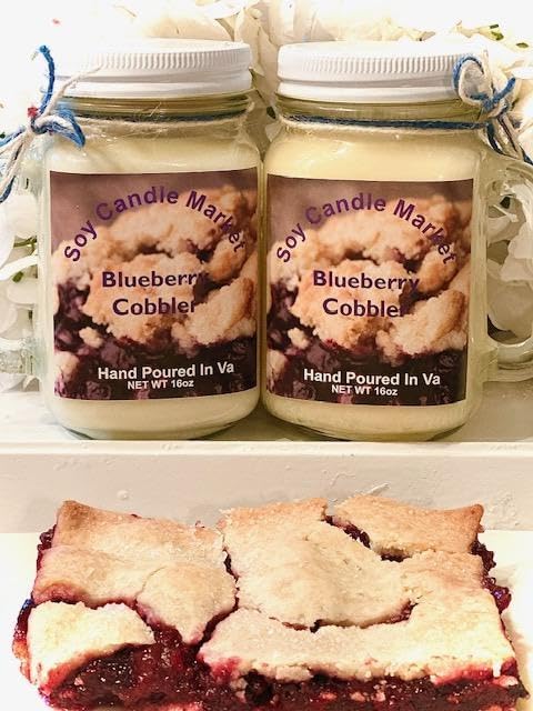 Soy Scented Candles | Handmade & Highly Aromatic Candles Burns Upto 85 Hours in Glass Jar - Perfect for Home Decor, Wedding, Birthday, Dinner (Blueberry Cobbler, 16 oz)