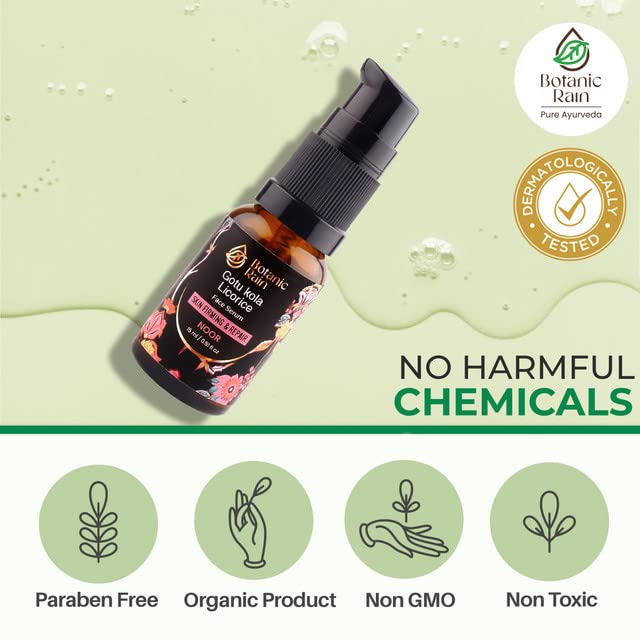 Ayurveda Face Oil with Gotukola, Licorice & Organic Vitamin C – Anti-Aging, Hydrating Face Serum for Crepey & Mature Skin – Natural, Vegan & Ayurvedic – 0.51 fl oz