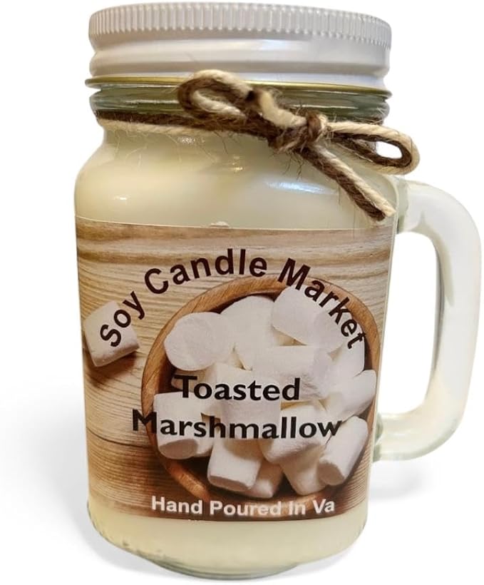 Soy Scented Candles | Handmade & Highly Aromatic Candles Burns Upto 85 Hours in Glass Jar - Perfect for Home Decor, Wedding, Birthday, Dinner (Toasted Marshmallow, 12 oz)
