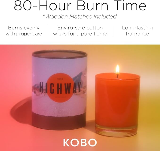 KOBO Highway Scented Candle for Home (11 oz) – 100% Pure Soy Candle – 80-Hour Long-Lasting, Clean Burn Time – All Natural, Vegan, Non-GMO
