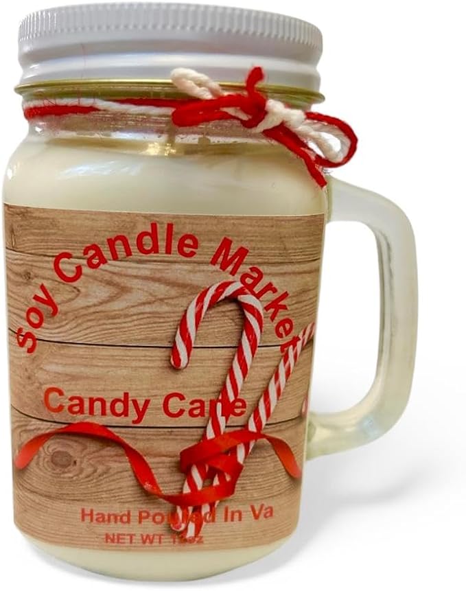 Soy Scented Candles | Handmade & Highly Aromatic Candles Burns Upto 85 Hours in Glass Jar - Perfect for Home Decor, Wedding, Birthday, Dinner (Candy Cane, 16 oz)