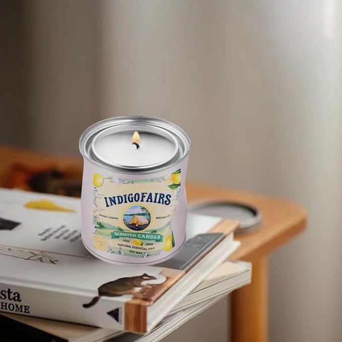 Lemon Scented Candle, 10oz Vintage-Style Hand-dented Tin Jar, Natural Soy Wax Aromatherapy Candle for Home, 70 Hours Long-Lasting Burn, Eco-Friendly Gift for Women and Men